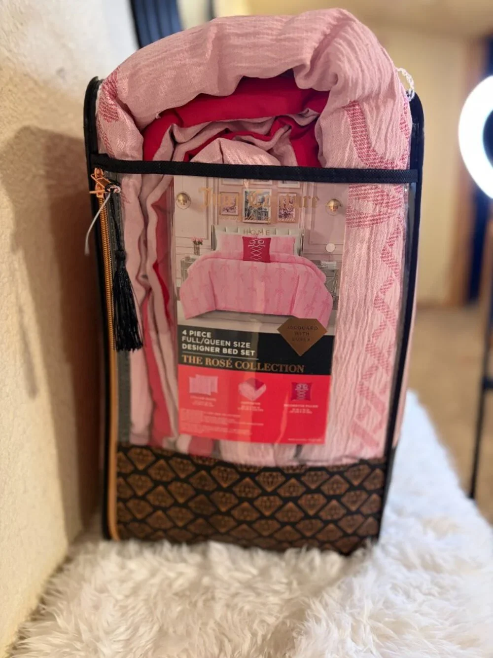 Juicy Couture Rosé Collection Full Queen Bow Bedding Set 4pc NWT Pink